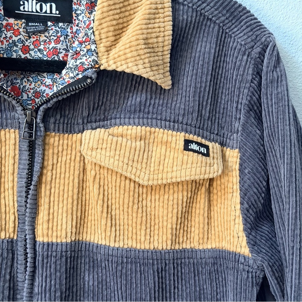 Men's Gray and Mustard Corduroy Zip-Front Shirt Jacket - Picture 3 of 16